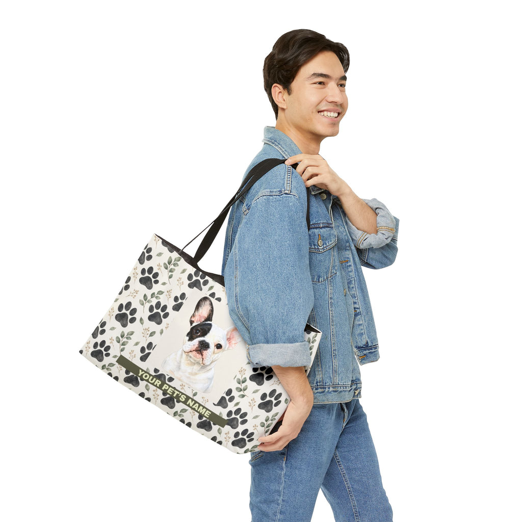 Personalized Pet Paw Print Weekender Tote — Custom Name & Photo Dog Travel Bag